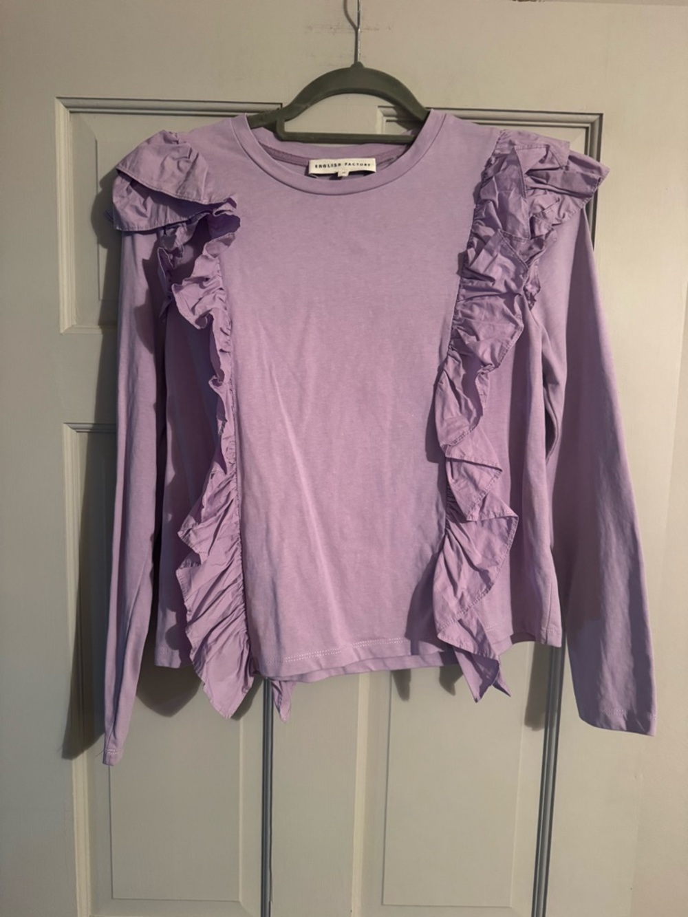 English Factory Lavender Ruffle-Trim Long Sleeve Tee